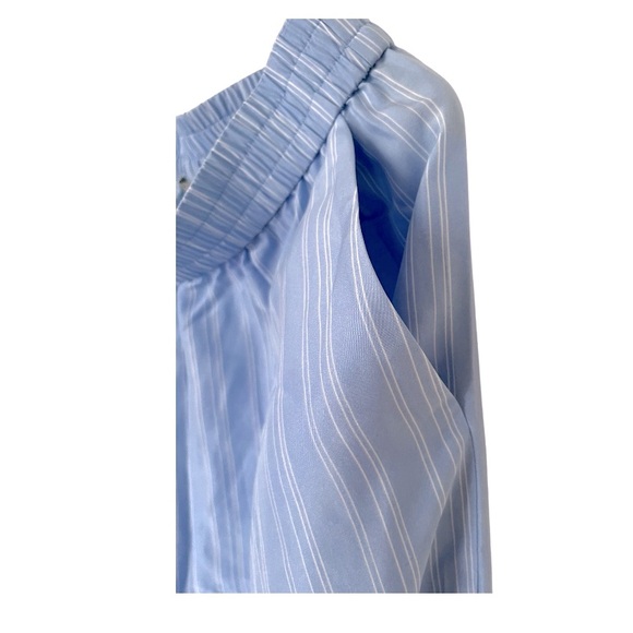 COS Wide Leg Lt Blue & White Silk Pants w Elastic Waist & Side Pockets - Picture 2 of 11